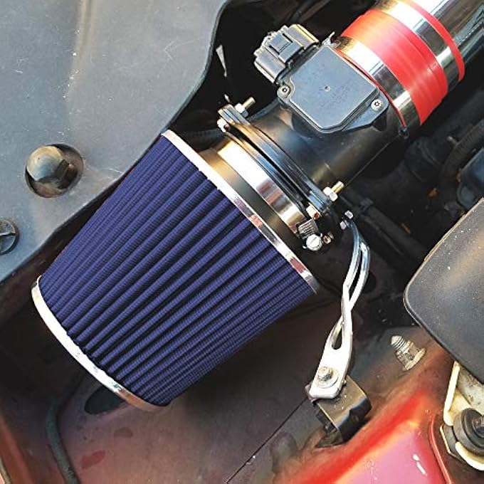 Mortar Aftermarket Auto Air Filter - Car Enthusiast Class Universal Cold Air Intake Gulps in More Air for More Engine Power & Passionate Induction Sound, 8-In-Long, Flange ID 4 In, Blue - Image 3