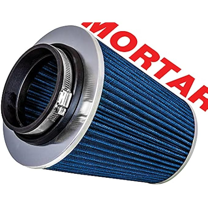 Mortar Aftermarket Auto Air Filter - Car Enthusiast Class Universal Cold Air Intake Gulps in More Air for More Engine Power & Passionate Induction Sound, 8-In-Long, Flange ID 4 In, Blue - Image 4