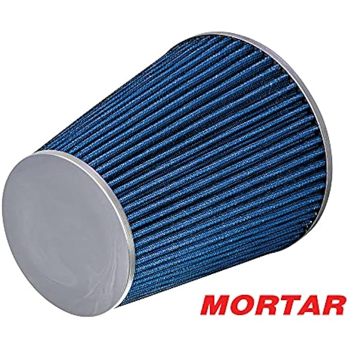 Mortar Aftermarket Auto Air Filter - Car Enthusiast Class Universal Cold Air Intake Gulps in More Air for More Engine Power & Passionate Induction Sound, 8-In-Long, Flange ID 4 In, Blue - Image 5