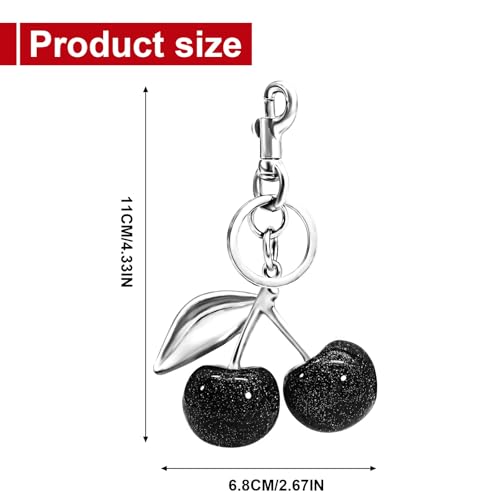 Wanheart Black Cherry Bag Charm for Women, Cute Purse Charm Keychain, Glossy Resin Fruit Handbag Accessory for Tote Bags Backpacks and Keys (Black) - Image 2