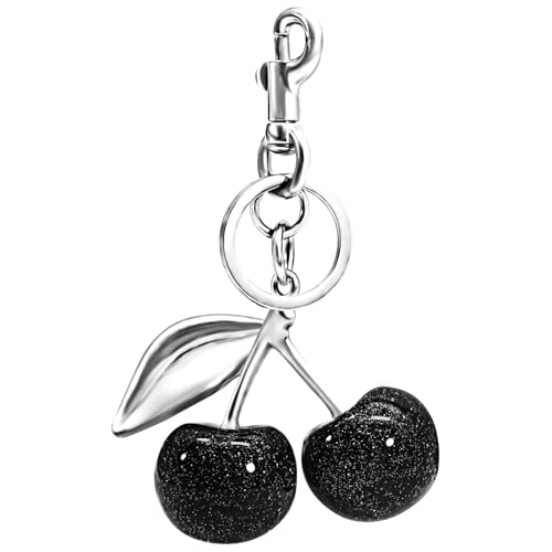Wanheart Black Cherry Bag Charm for Women, Cute Purse Charm Keychain, Glossy Resin Fruit Handbag Accessory for Tote Bags Backpacks and Keys (Black) - Image 1