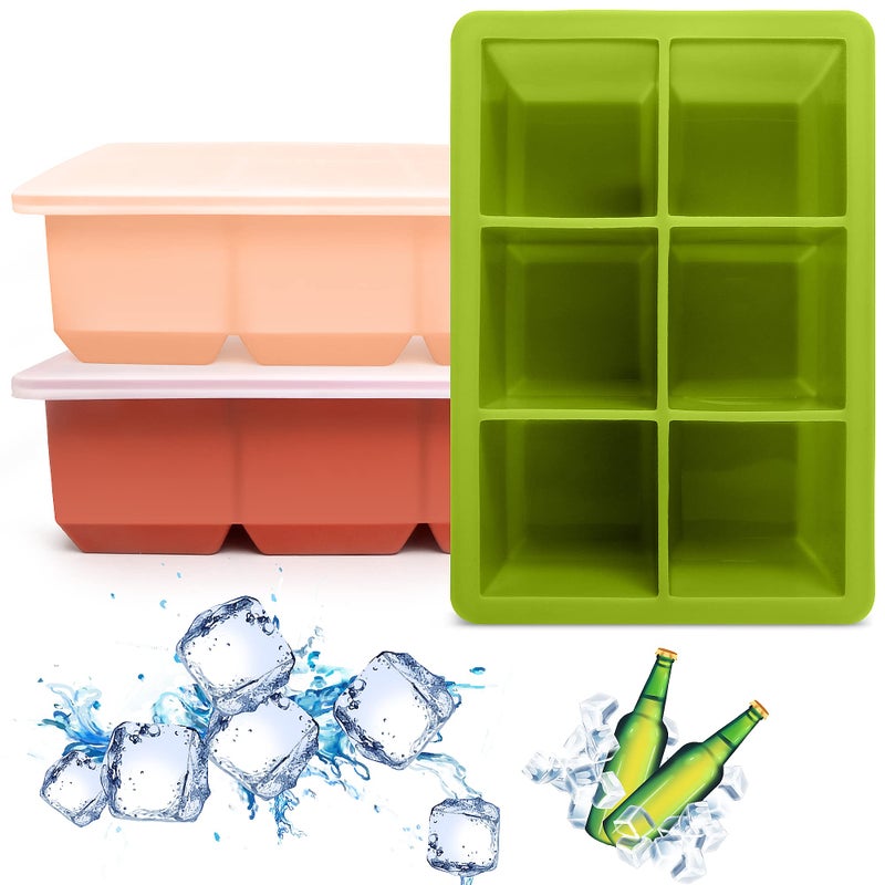 Excnorm Silicone Ice Cube Trays 3 Pack Large Size Silicone Ice Cube Molds with Leak Proof Removable Lid Square Ice Cube Tray And BPA Free for CocktailWhiskey Stackable Flexible Ice