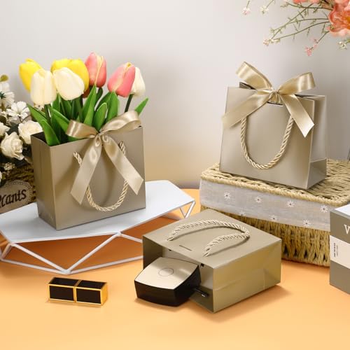 EQOREIIN 24 PCS Small Gift Bags with HandlesChampagne Mini Bag55x 25x47 Inches Small Thank You Gift Bags Bulk with Ribbon for Party FavorsMothers Day Goodie WeddingsBaby ShowerChampagne - Image 3