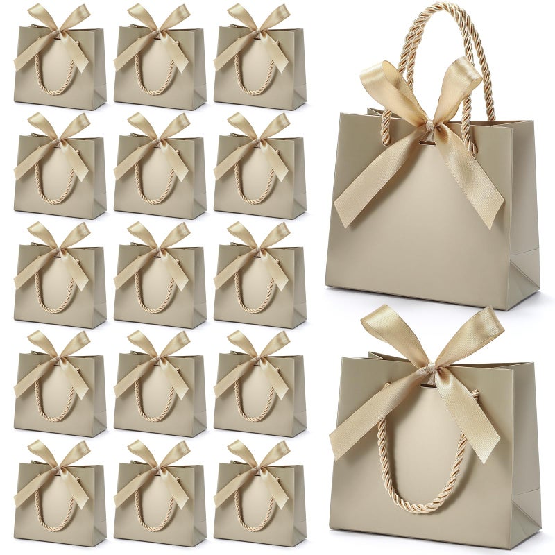 EQOREIIN 24 PCS Small Gift Bags with HandlesChampagne Mini Bag55x 25x47 Inches Small Thank You Gift Bags Bulk with Ribbon for Party FavorsMothers Day Goodie WeddingsBaby ShowerChampagne - Image 2