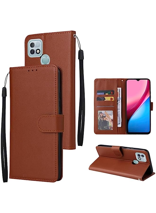 HuHa HuHa Case Cover Compatible For Infinix Hot 10i Multifunctional Horizontal Flip Leather Case with Three Card Slot Brown  - Image 1