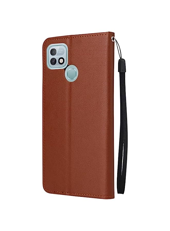 HuHa HuHa Case Cover Compatible For Infinix Hot 10i Multifunctional Horizontal Flip Leather Case with Three Card Slot Brown  - Image 3