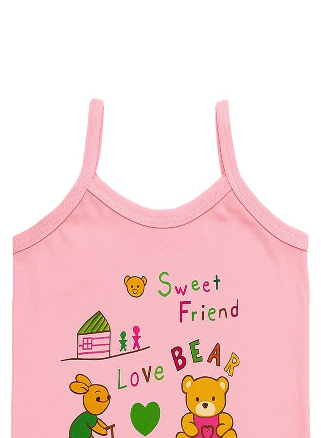 معرف com لهذا التطبيق هو قميص داخلي قطني بدون أكمام مطبوع عليه دب لطيف من كيدبيا® للرضع والأطفال الصغار (1-2 سنة، وردي) - Image 3