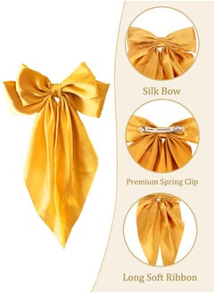 BTFMEI 4 Pieces Silky Satin Ribbon Hair Clip, Bow French Large Long Tail Hair Ribbo Barrettes Metal Clips, Bowknot Aesthetic for Women, Girls and Teens (Purple+white+pink+yellow)  - Image 2