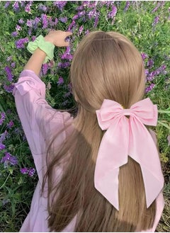 BTFMEI 4 Pieces Silky Satin Ribbon Hair Clip, Bow French Large Long Tail Hair Ribbo Barrettes Metal Clips, Bowknot Aesthetic for Women, Girls and Teens (Purple+white+pink+yellow)  - Image 5