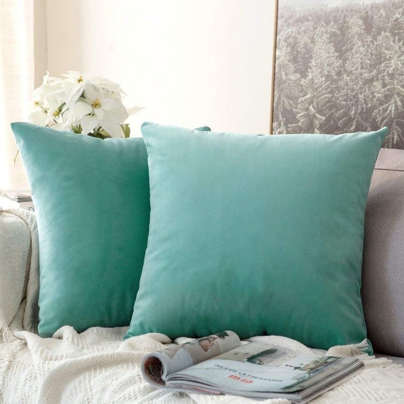 Khooti Velvet Cushion Cover, 30x30 | Teal Green | Pack of 2 | Solid Plain Soft & Smooth, Decorative Cushion Covers for Living Room, Bedroom, Couches, Chairs, Sofas, Beds & Home Decor - Image 1