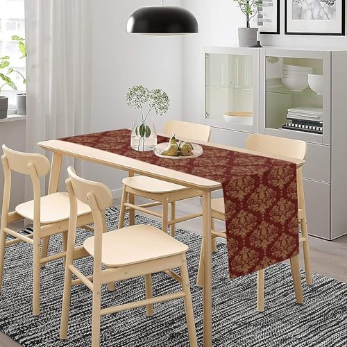 JanJCurt Red Damask Table Runner, Vintage Classic Luxury Dark Red Golden Floral Damask Print Table Runner for Home Kitchen Dining Room Wedding Party Decor, 13x36inch - Image 2