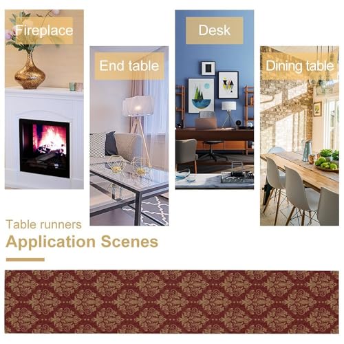 JanJCurt Red Damask Table Runner, Vintage Classic Luxury Dark Red Golden Floral Damask Print Table Runner for Home Kitchen Dining Room Wedding Party Decor, 13x36inch - Image 4