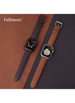 Fullmosa Fullmosa Compatible Apple Watch Band 49 45 44 42mm, Leather iWatch Band with Case for Series Ultra/8/7/6/5/4/3/2/1/SE/SE2 for Women Men - Brown + Silver Buckle(Watch Not Included)  - Image 2