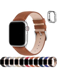 Fullmosa Fullmosa Compatible Apple Watch Band 49 45 44 42mm, Leather iWatch Band with Case for Series Ultra/8/7/6/5/4/3/2/1/SE/SE2 for Women Men - Brown + Silver Buckle(Watch Not Included)  - Image 1