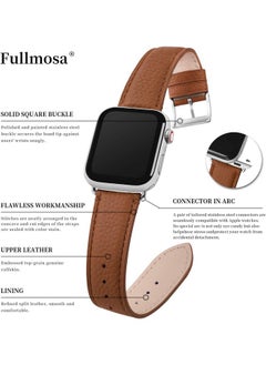 Fullmosa Fullmosa Compatible Apple Watch Band 49 45 44 42mm, Leather iWatch Band with Case for Series Ultra/8/7/6/5/4/3/2/1/SE/SE2 for Women Men - Brown + Silver Buckle(Watch Not Included)  - Image 5