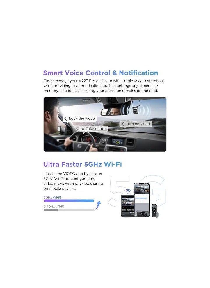 Viofo - Front 4K Rear 2K Interior FHD | 2.4'' HD Screen | Sony's latest STARVIS 2 Dash Cam with Voice Control | Viofo A229 PRO 3CH - Image 1