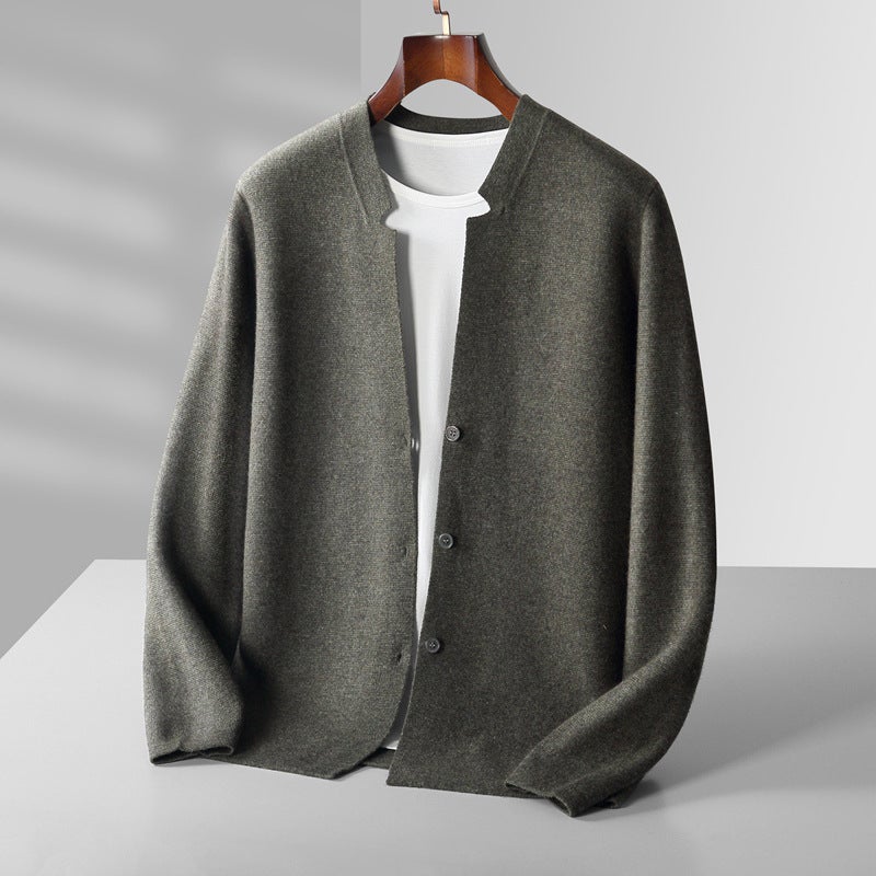 Mens Wool Cardigan Autumn Winter New Casual Thickened Knitwear Flower Blue