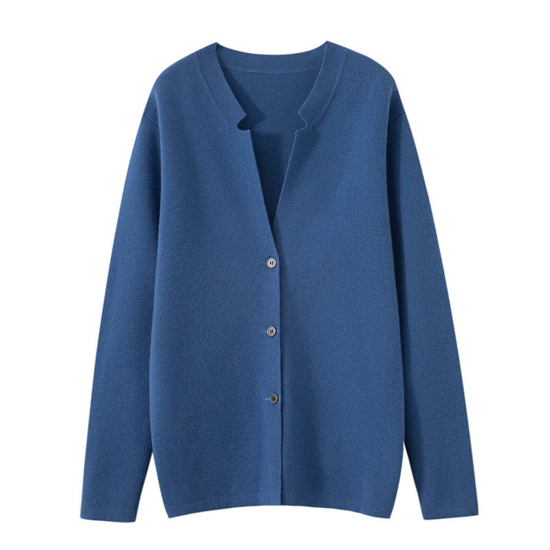 Mens Wool Cardigan Autumn Winter New Casual Thickened Knitwear Flower Blue