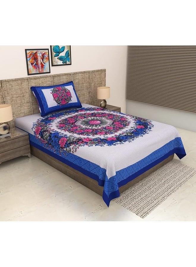 Urban Magic Urban Magic 104 TC Cotton Single Printed Bedsheet (Pack of 1, Blue 1)  - Image 1