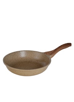PROCILA 9-Piece Aluminum Cookware Set Beige With Tempered Glass Lid, Soft Touch Wooden Handles, Non-Stick & Granite Coating; Casserole Sizes 20,24,28CM; Frypan Size 24CM; 2PCS Spoons  - Image 4