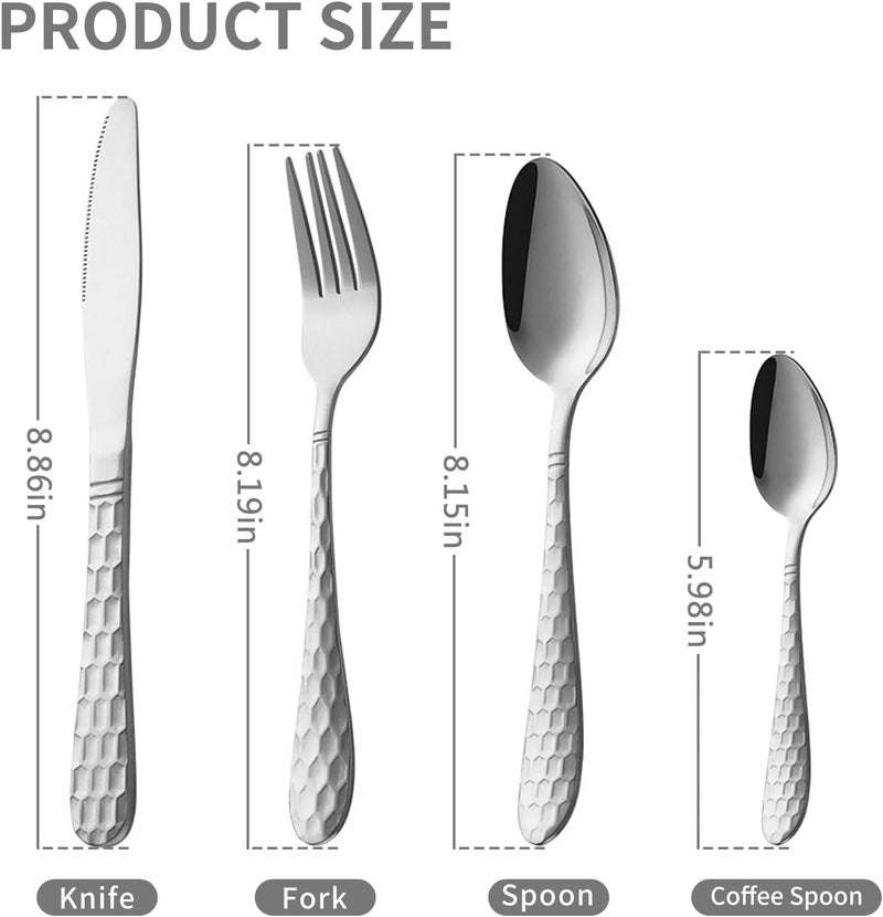 RHCSZ 24 Piece Silverware Set with Hanging holderStainless Steel Flatware Cutlery SetFork Spoon and Knife Service for 6Kitchen Utensil Tableware SetMirror PolishedDishwasher SafeSilvery - Image 2
