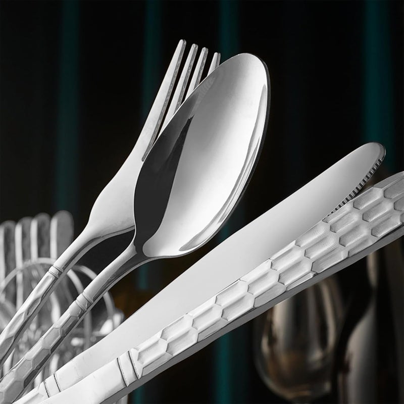 RHCSZ 24 Piece Silverware Set with Hanging holderStainless Steel Flatware Cutlery SetFork Spoon and Knife Service for 6Kitchen Utensil Tableware SetMirror PolishedDishwasher SafeSilvery - Image 4