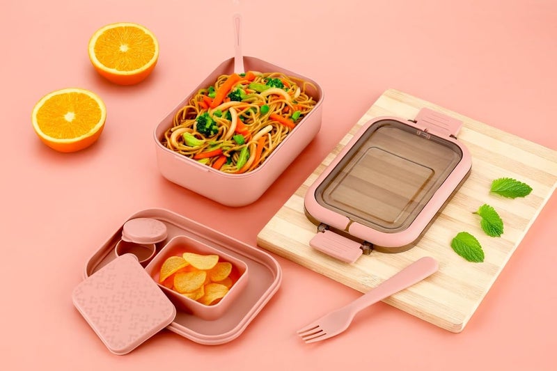 Clazkit Snack Pack Lunch Box for Kids, Adults |Tiffin Box with 2 Small Conatiner, Spoon and Fork | Leakproof 100% Food Grade | Green|700ml - Image 2