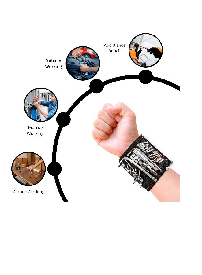 Lightweight Magnetic Wristband with Strong Magnets for Holding Screws Nails and Tools Perfect for Men in Black and Yellow - Image 5