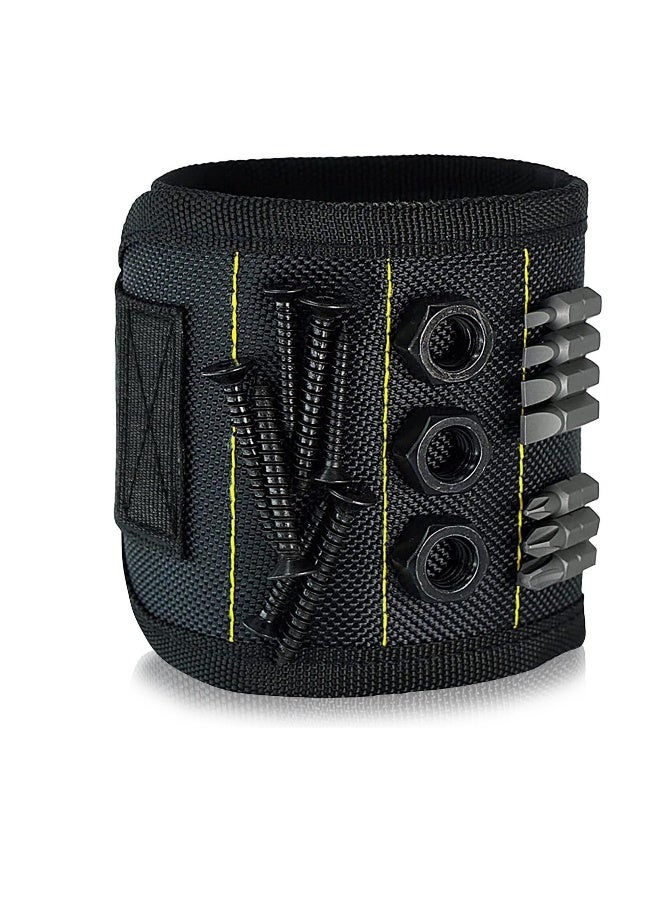 Lightweight Magnetic Wristband with Strong Magnets for Holding Screws Nails and Tools Perfect for Men in Black and Yellow - Image 1