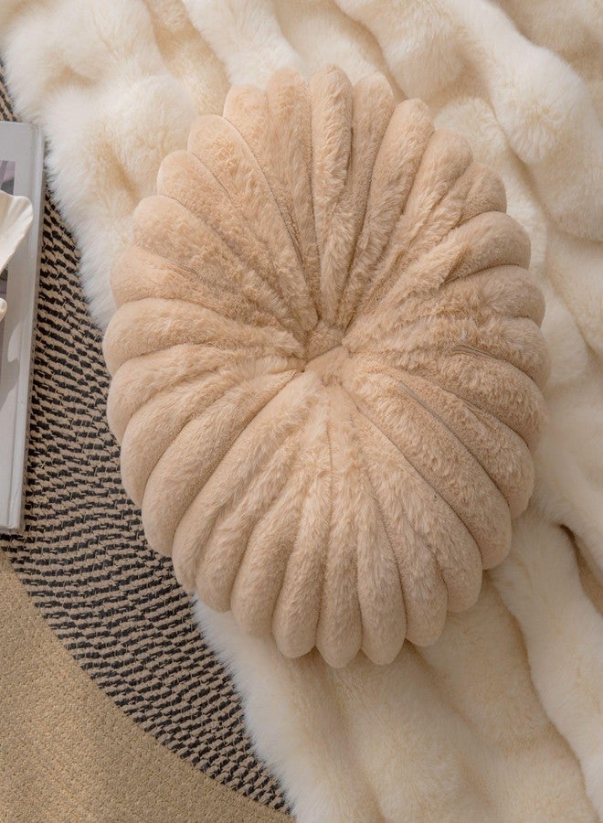 vctops Round Throw Pillow Soft Faux Fur Decorative Pillow Small Pumpkin Throw Pillow Cushion for Living Room Sofa Bed (Khaki,13.7" Diameter) - Image 1
