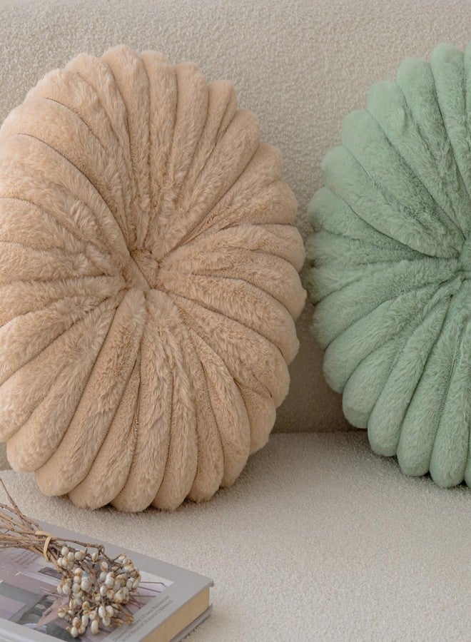 vctops Round Throw Pillow Soft Faux Fur Decorative Pillow Small Pumpkin Throw Pillow Cushion for Living Room Sofa Bed (Khaki,13.7" Diameter) - Image 5