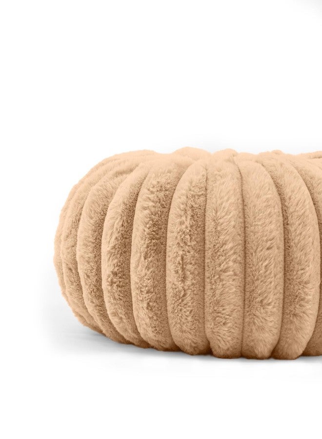 vctops Round Throw Pillow Soft Faux Fur Decorative Pillow Small Pumpkin Throw Pillow Cushion for Living Room Sofa Bed (Khaki,13.7" Diameter) - Image 3