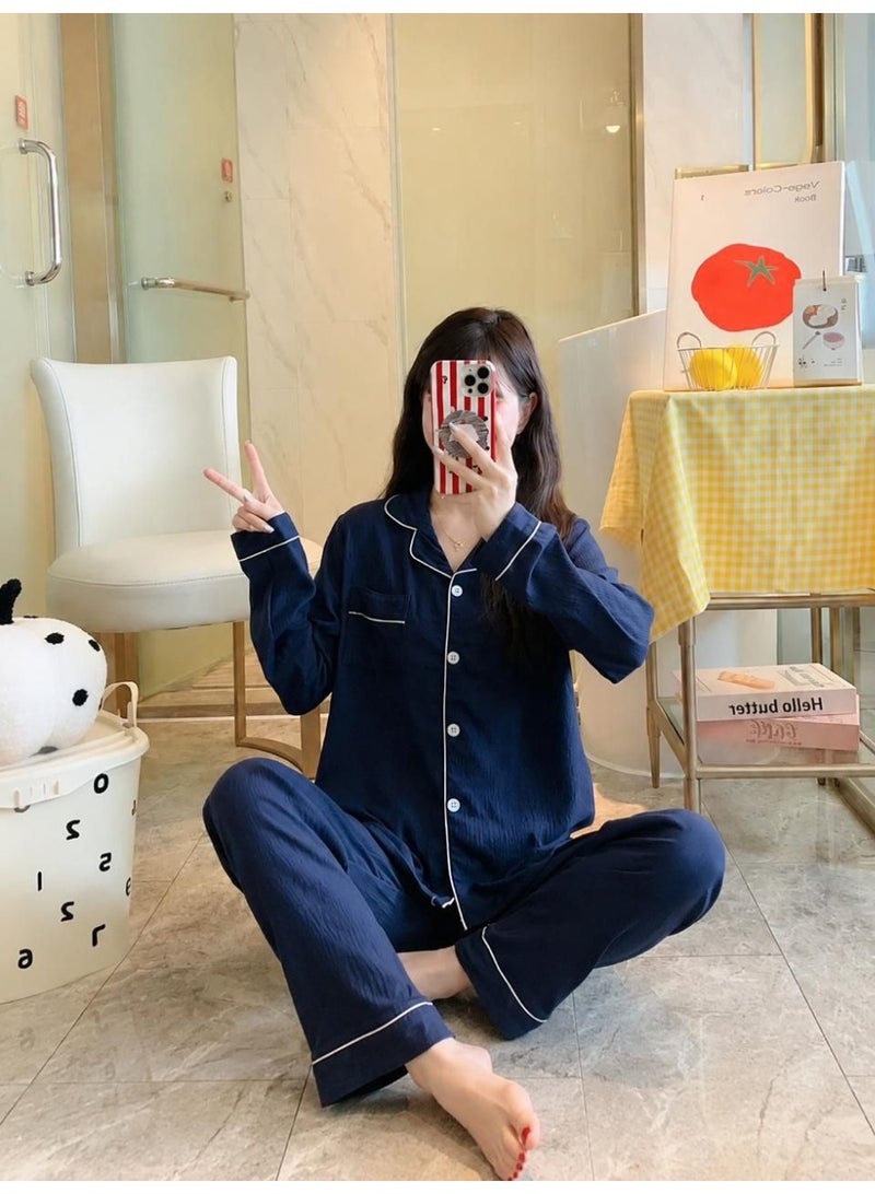 Women's Full Sleeve Pajama Set 2-Piece Sleepwear – Soft Button-Down Summer Nightwear with Long Pants, Comfortable Lounge Set (M-XXL)