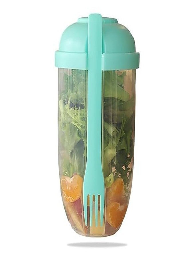 NETZILLA NAVA PAVA Salad Bowls with Fork for Breakfast, Portable Salad Contaier with Large Capacity, BPA Free Material Mason Cup for Healthy Breakfast Includes Yogurt Cup-(Mint Gree)(1000ml) - Image 1