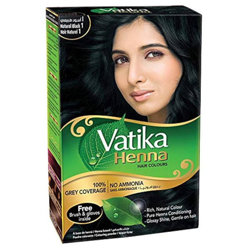 Vatika Henna Hair Color For Hair Dye (60g - 6 x 10) | Natural Black | 100% Grey Coverage | Indian Henna Based | No Ammonia - Image 1