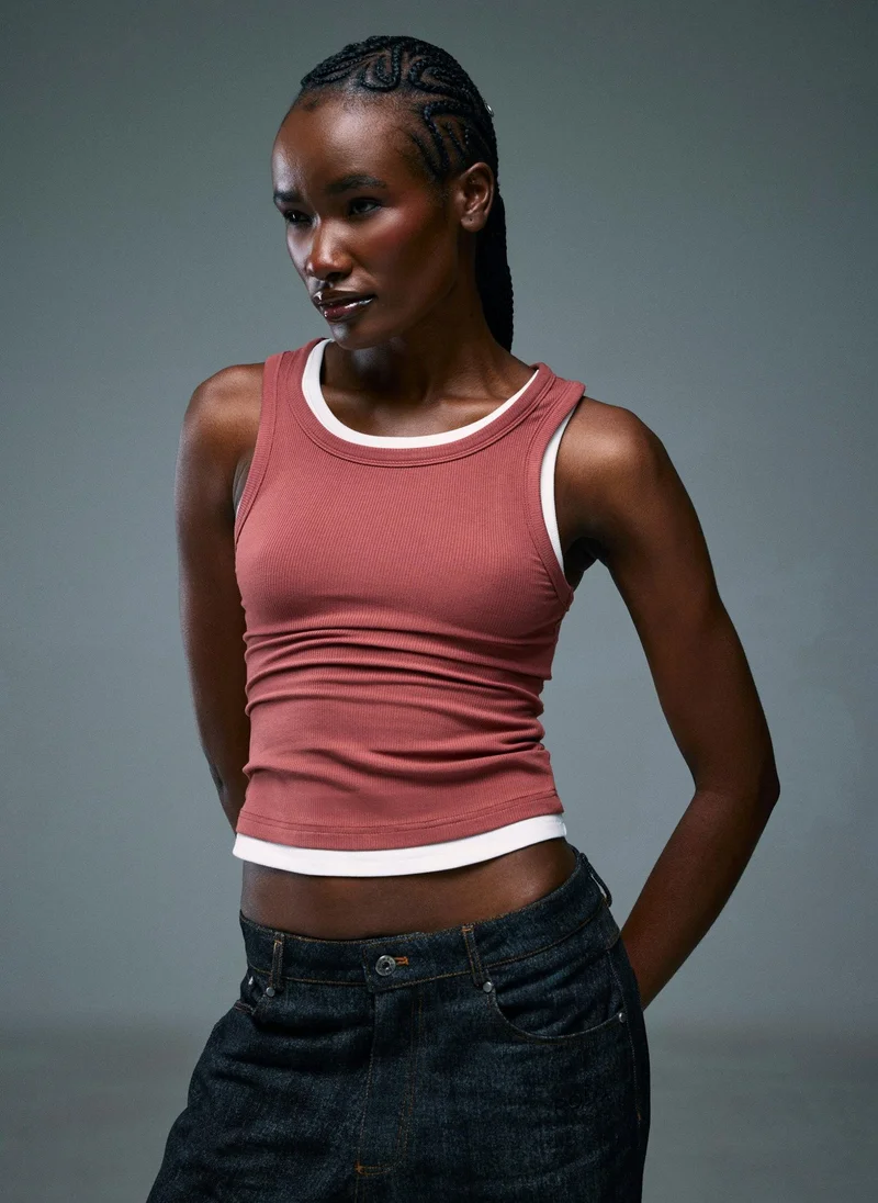 رولو Women’s Ribbed Tank Top - Brick