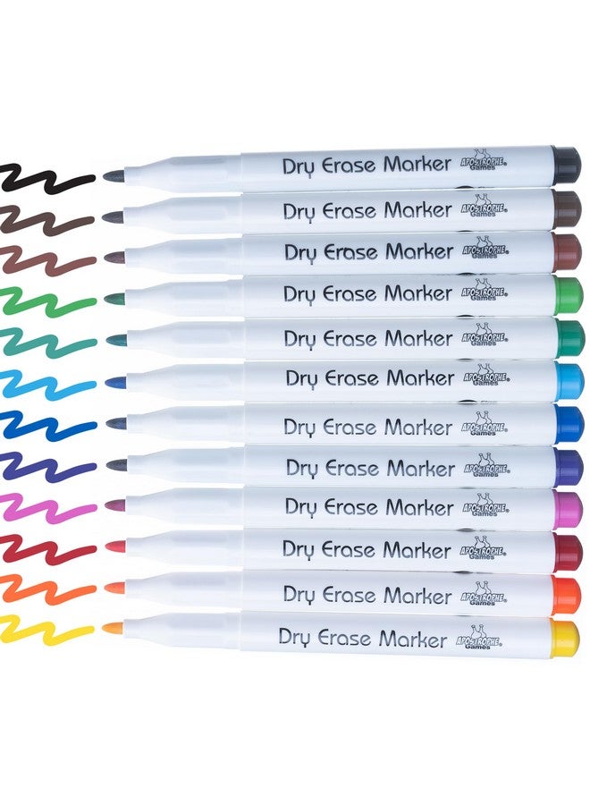 Apostrophe Games Fine Point Dry Erase Markers - Multicolor Variety Pack Pens, 12 Colors - Reusable Whiteboard Markers, Wipes Clean - Image 1
