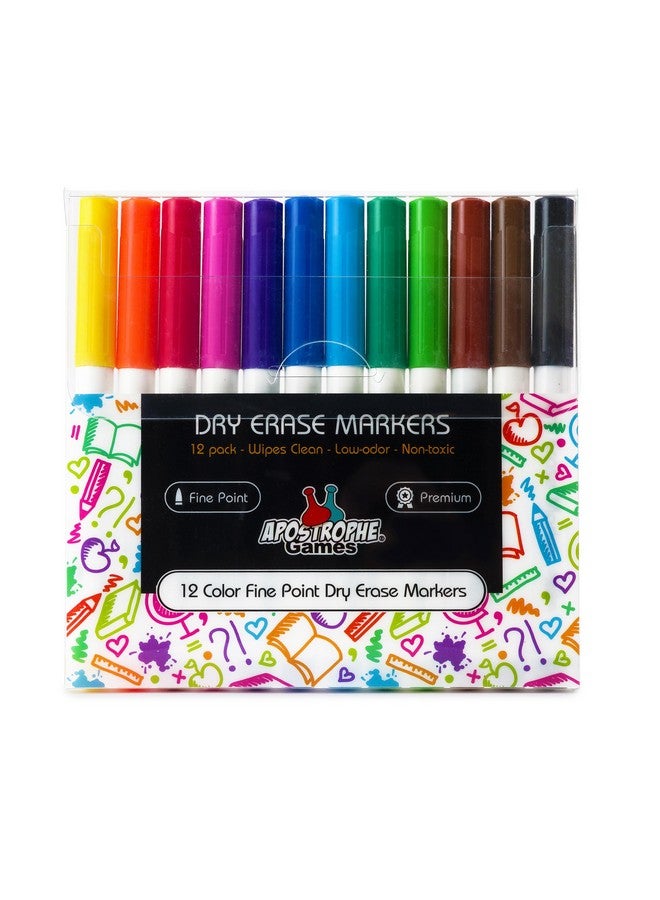 Apostrophe Games Fine Point Dry Erase Markers - Multicolor Variety Pack Pens, 12 Colors - Reusable Whiteboard Markers, Wipes Clean - Image 5