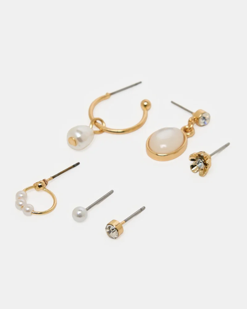 Redtag Women Gold Embellished Studs Set (6 Piece)