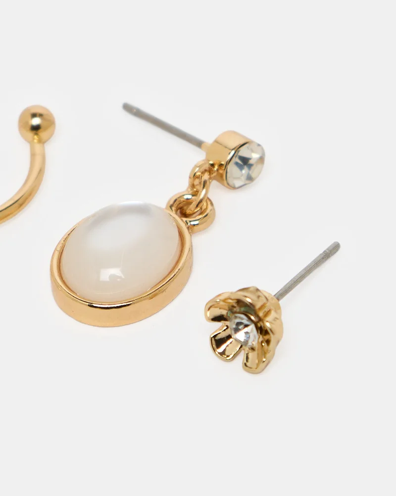 Redtag Women Gold Embellished Studs Set (6 Piece)