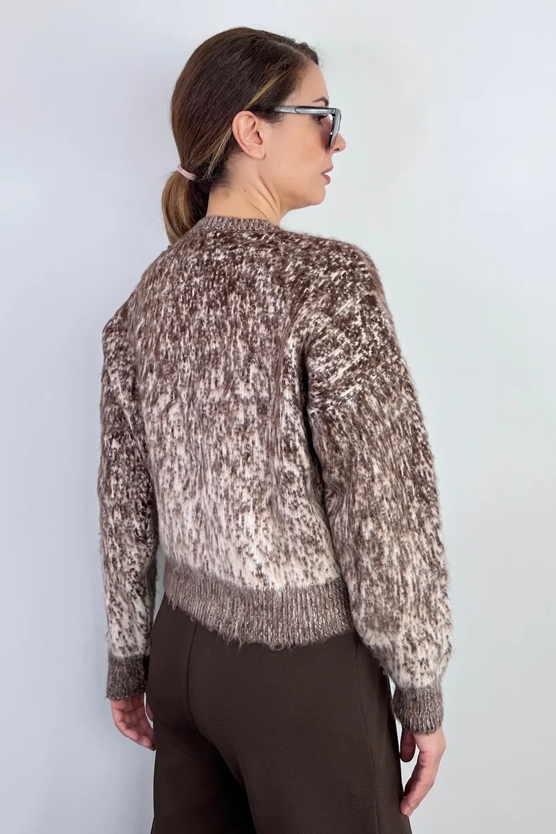 ريتنيس Women's Tina Shaggy Snow Effect Brown Knitwear Cardigan