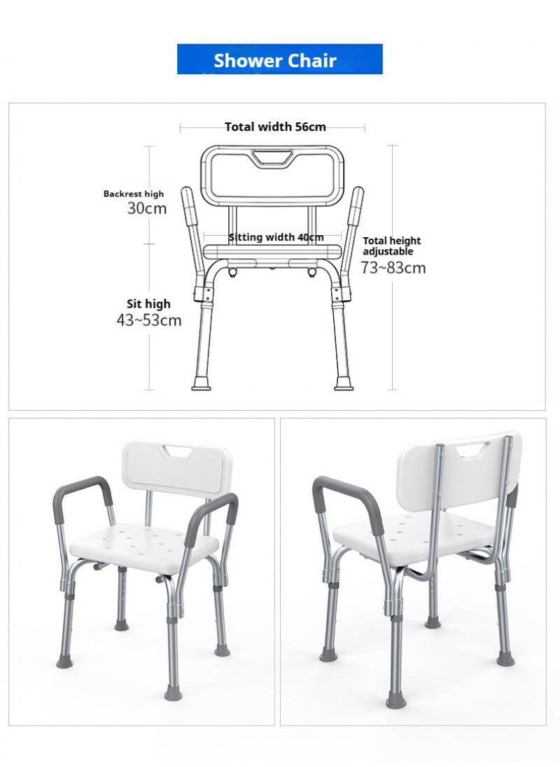 ماركة غير محددة Bathing Chairs For The Elderly Pregnant Women Shower Chairs Shower Chairs  Aluminum Alloy Anti Slip Shower Chairs Half Pack Armrest Shower Chair Big Foot Pad Style  - Image 2