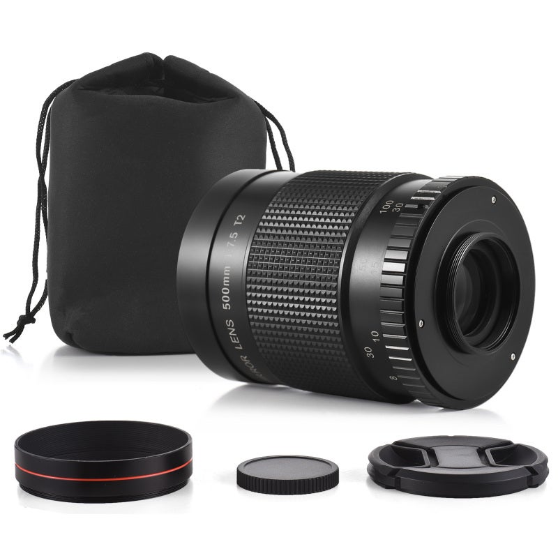Telephoto Lens 500mm F7.5 Multi-Coated Manual Focus - Metal Durable Body Telephoto Lens for DSLR Camera Sports Wildlife Travel Portrait Photography - Image 1