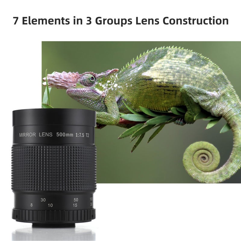 Telephoto Lens 500mm F7.5 Multi-Coated Manual Focus - Metal Durable Body Telephoto Lens for DSLR Camera Sports Wildlife Travel Portrait Photography - Image 3