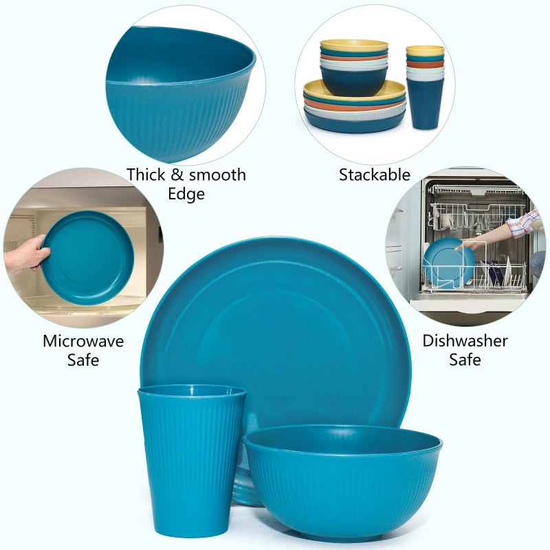 SHECIPIN 42Pcs Wheat Straw Dinnerware Sets, Unbreakable Plates and Bowls Sets, Eco Friendly Non Breakable Dinnerware, Dishwasher Microwave Safe Dinnerware - Image 4