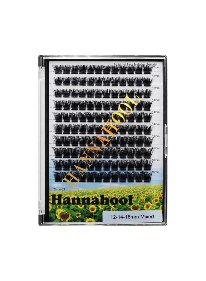 Hannahool 10Rows,Large Pack Grafting Mixed 10-12-14-16mm/14-16-18mm/12-14-16mm Wide Stem Cluster Eyelashes D Curl Individual False Eyelashes Home DIY Eye Lashes Extensions (mixed 12-14-16mm) - Image 1
