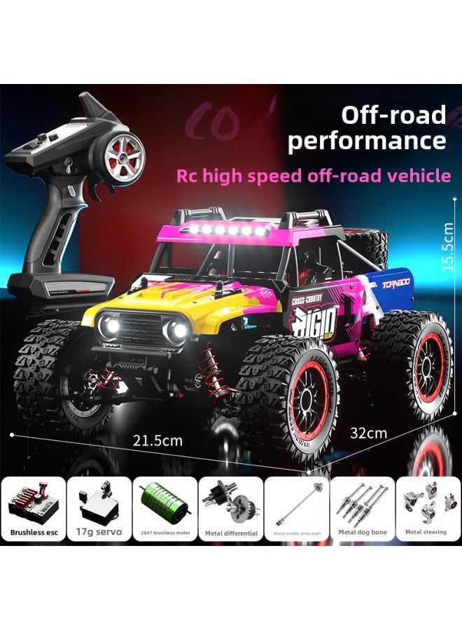 JJRC LED Lights Full-scale Shock-absorbing Off-road Vehicle Four-wheel Drive Brushless RC Remote Control Car Simulation Model Toy-Color:Type B Brushless-pink - Image 1