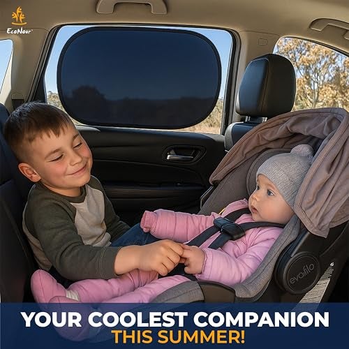 EcoNour Car Window Shade for Baby (4 Pack) | Cling Sun Shade for SUV, Van, RV, Bus & Pickup Truck | Sun Protection for Car Side Window | Sun Blocker Shade for Baby | X-Large 25" x 16" - Image 2