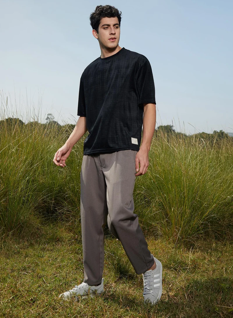 كامبوس سوترا Men's Midnight Black Tartan-Plaid Oversized T-Shirt