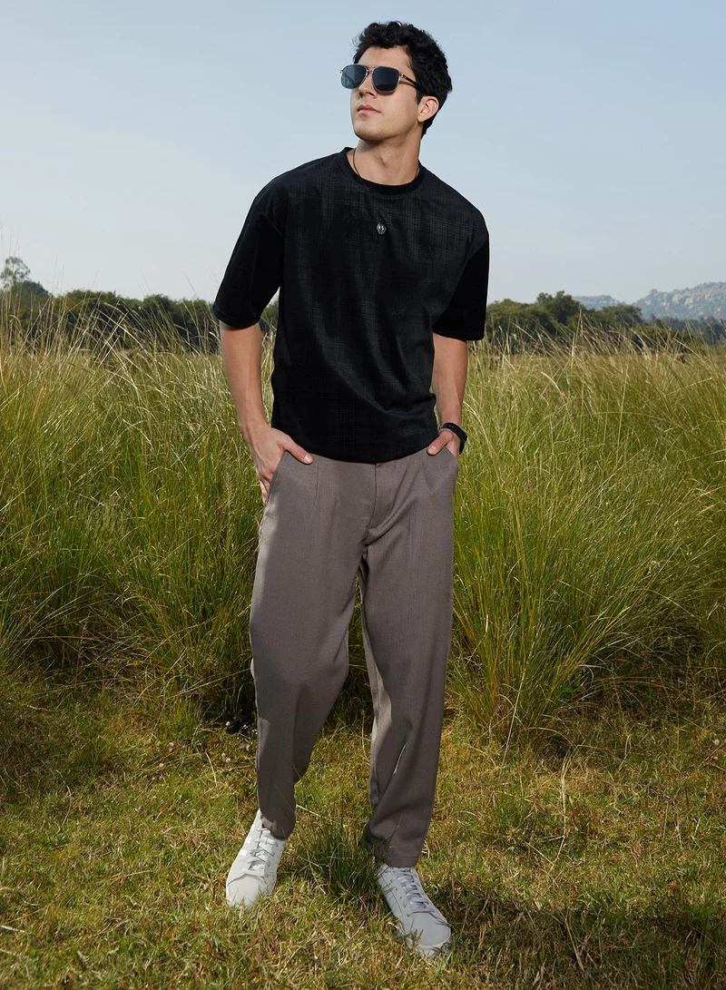 كامبوس سوترا Men's Midnight Black Tartan-Plaid Oversized T-Shirt